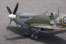 A British Spitfire Fighter Plane Stands Ready For Action.