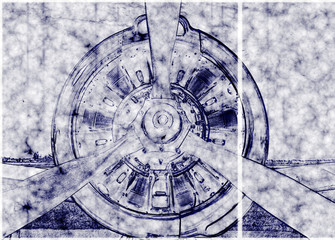 Wall Mural - Rendering of airplane propeller schematic