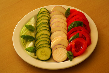 Canvas Print - Salad - tomatos, turnip, cucumber, onion and basil