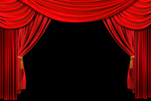 Bright Red Stage Theater Draped Curtain Background On Black