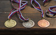 Sporting medals situated on the table