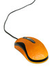 An isolated shot of a computer mouse wrapped in orange skin