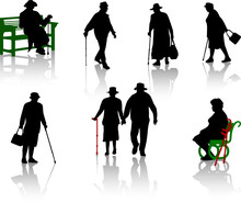 Silhouette Of Old People. 
