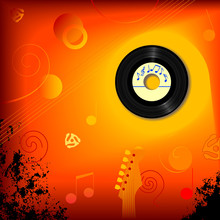 Retro 45 RPM Record In An Abstract Music Background.