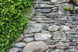 Stone wall with leafs.