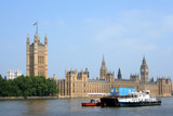 Fototapeta Big Ben - Barges on Thames beside Parliament, London