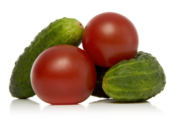 Sticker - tomatoes and gherkins over white background