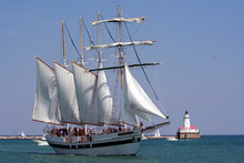 Schooner And Lighthouse