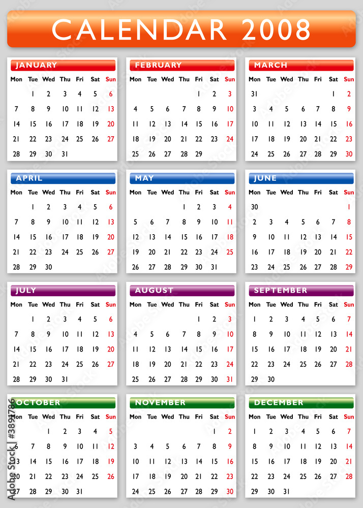 Calendar 2008 Stock Illustration | Adobe Stock