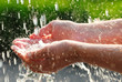 Hands catching clean  water close up. Environmental concept.