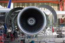 Opened Aircraft Engine In The Hangar