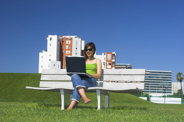 Poster - Outdoor working with a laptop