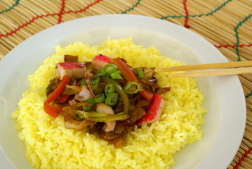 Canvas Print - Chinese dish with seafood and vegetables