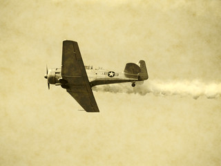 Canvas Print - Aged snapshot of WW II turboprop aircraft in flight