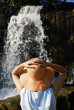 Woman and waterfall