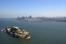 Aerial View Of Alcatraz, Bay Bridge And San Francisco Skyline