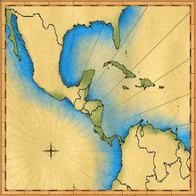 Antique Map Of Cental America And The Caribbean