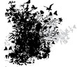 abstract floral background with birds and butterflies
