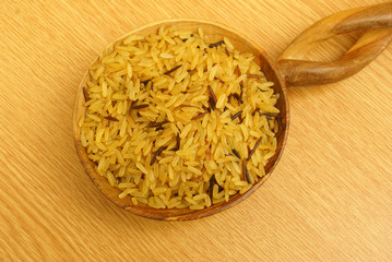 Sticker - Brown rice with wild rice on the african wooden spoon