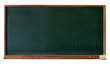 Blank green blackboard with wooden frame, chalktray and eraser