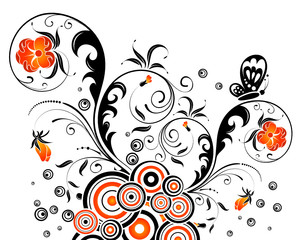 Wall Mural - Abstract floral chaos with butterfly, element for design, vector