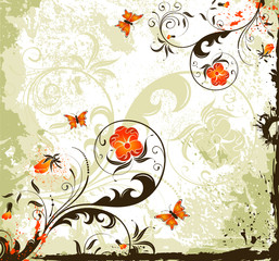 Canvas Print - Grunge paint flower background with butterfly, vector