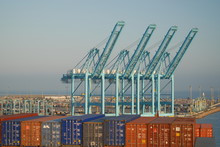 View Of Container Dock From Ship, Port Of Long Beach