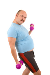 Wall Mural - Overweight man doing fitness