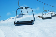 Ski Lift Chairs On Bright Winter Day