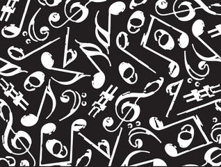 Wall Mural - retro grunge musical notes white on black