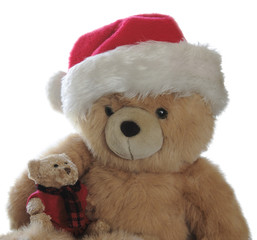 santa teddy with little bear on lap