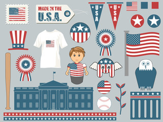 Wall Mural - american stars and stripes design elements vector flags whitehouse baseball eagle pennants rosettes clipart