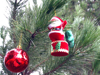 Sticker - xmas decorations on pine tree