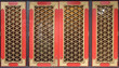 Traditional Chinese red wooden windows with golden grids.