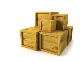 several wooden crates