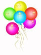 Colorful balloons with a golden stars over white