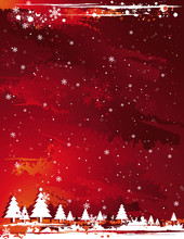 Red Grunge Christmas Background, Vector Illustration