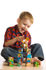 Wall Mural - Little boy with cubes