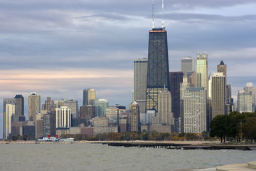 Fototapete - Sunset in Chicago