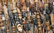 A row of hand carved african walking sticks