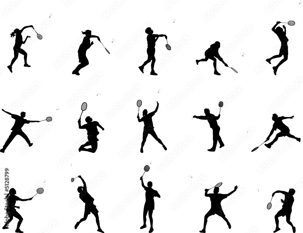 badminton silhouettes - obrazy, fototapety, plakaty 