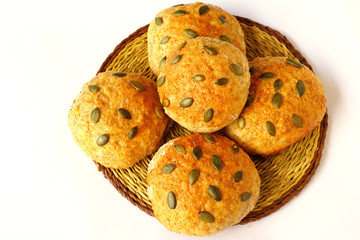 Canvas Print - Rolls with pumpkin seed on straw mat