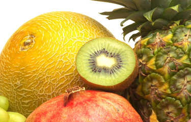 exotic fruits on white background