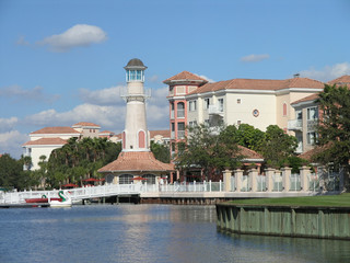 Wall Mural - Vacation Resort Bldgs Lighthouse & Lake 4