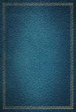Old Blue Leather Texture With Gold Decorative Frame
