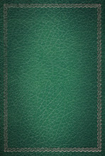 Old Green Leather Texture With Gold Decorative Frame