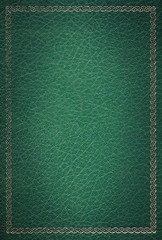 Old green leather texture with gold decorative frame