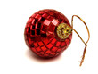 isolated red christmas ball with golden ribbon