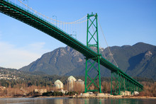 Lions Gate Bridge In Vancouver. Early Morning Light.