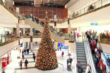 Giant Christmas tree in shopping mall